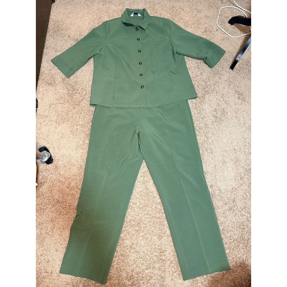Allison Daley Women’s Size 16 Green Two Piece Set Top & Pants Stretch Career